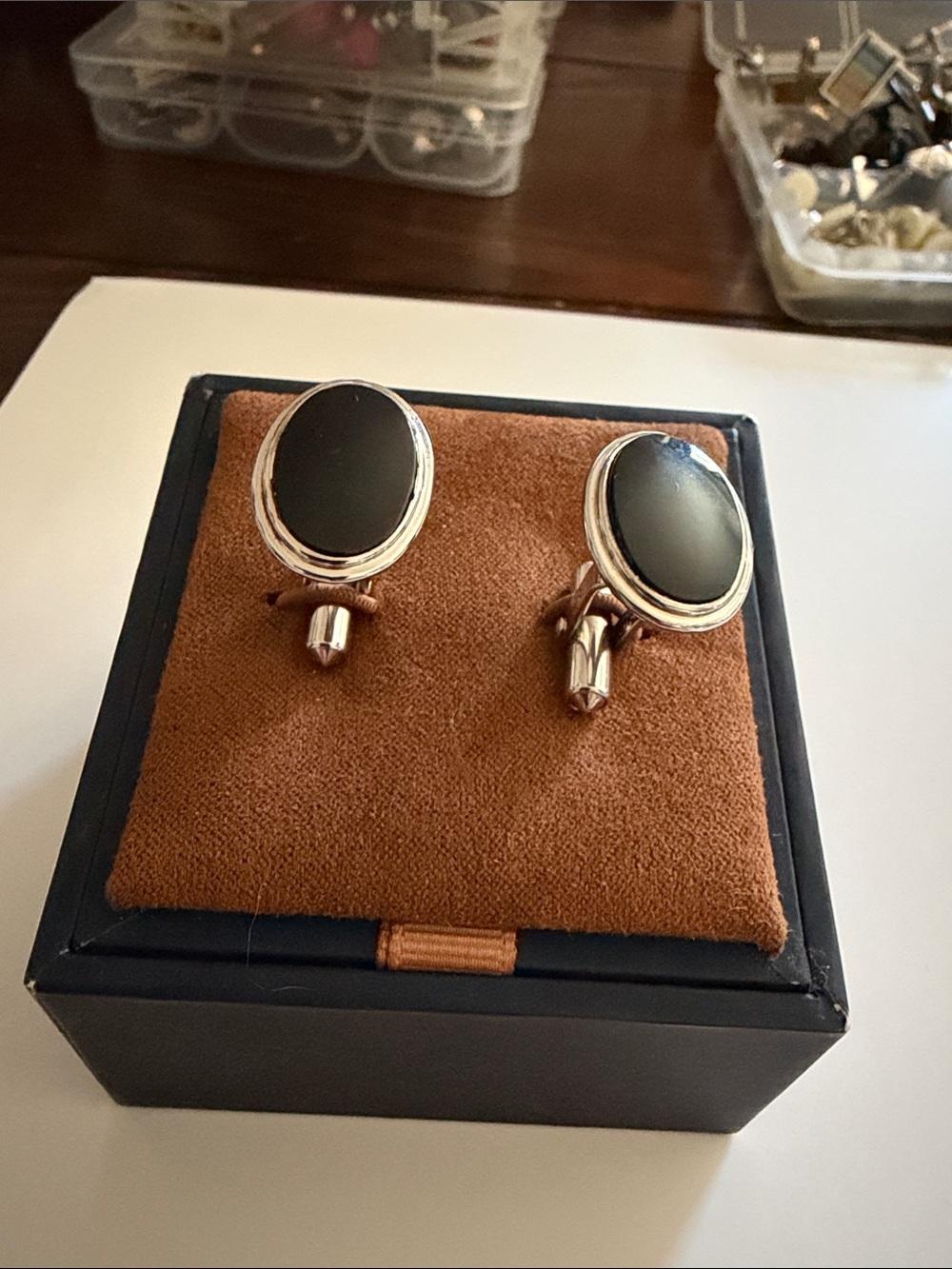 Silver Black Oval Cufflinks DEstino